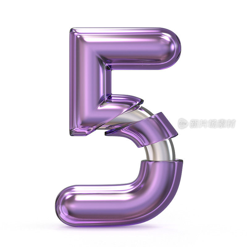 紫色宝石与金属核心字体数字5 5 3D
